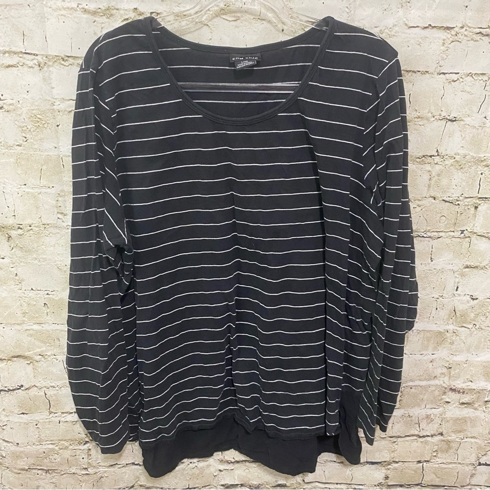 City Chic Black White Striped Hi Low Hem Top
